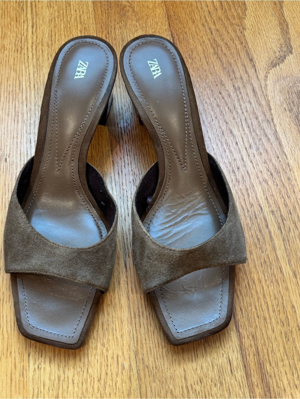 ZARA Brown Suede Square-Toe Slide Mules